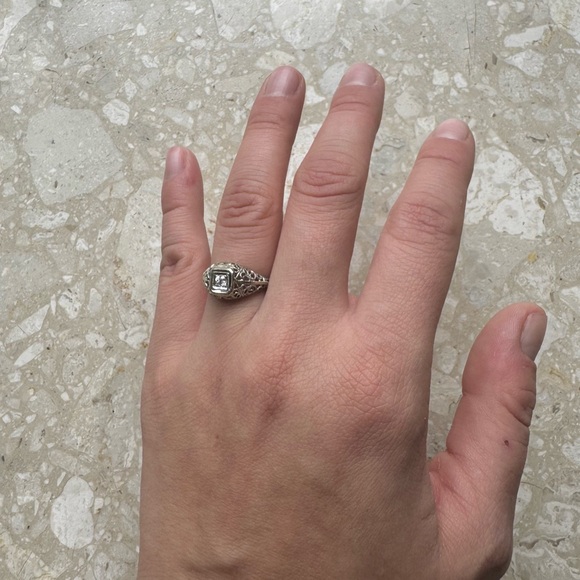 Diamond 18k White Filigree Edwardian Ring - Picture 3 of 14